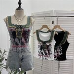 Denim Vest Manufacturer - OEM/ODM Custom Retro Raw Edge Splicing Printed