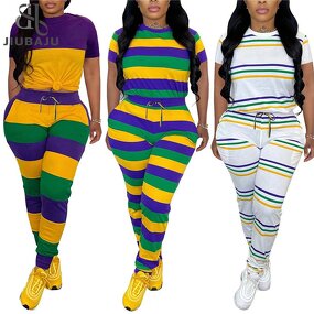 Patchwork Set Manufacturer - OEM/ODM Custom Mardi Gras Striped T-shirt Jogger