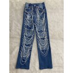 Ripped Jeans Manufacturer - OEM/ODM Custom Diamonds Chain Stretch Distressed