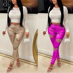 Shiny Pants Manufacturer - OEM/ODM Custom High Waist Heart Rhinestone Gilding