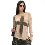 T-Shirt Manufacturer - OEM/ODM Custom Women Cross Print Loose Off-Shoulder