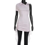 Mini Dress Manufacturer - OEM/ODM Custom Turn-down Collar One Sleeve Striped