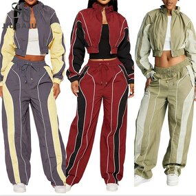 Two Piece Set Manufacturer - OEM/ODM Custom Color Block Crop Top Pants