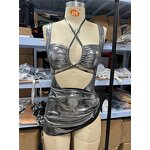Hollow Out Swimsuit Manufacturer - OEM/ODM Custom Silver Gold Crisscross Skirt