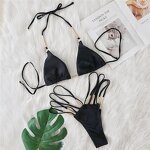 Bikini Set Manufacturer - OEM/ODM Custom Sexy Halter Metal Rings High Leg