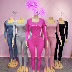 Sporty Set Manufacturer - OEM/ODM Custom Logo Square Neck Ribbed Top Legging