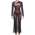 See Through Dress Manufacturer - OEM/ODM Custom Sexy Skew Collar Body Print