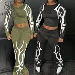 Crop Top Set Manufacturer - OEM/ODM Custom Geometric Print Tight Fitting Crop