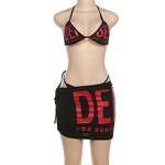 Bikini Set Manufacturer - OEM/ODM Custom Letter Print Black 3 Piece Skirt