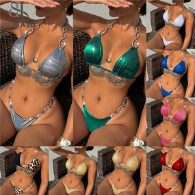 Rhinestone Bikini Manufacturer - OEM/ODM Custom Shiny Metal Chains Two-pieces