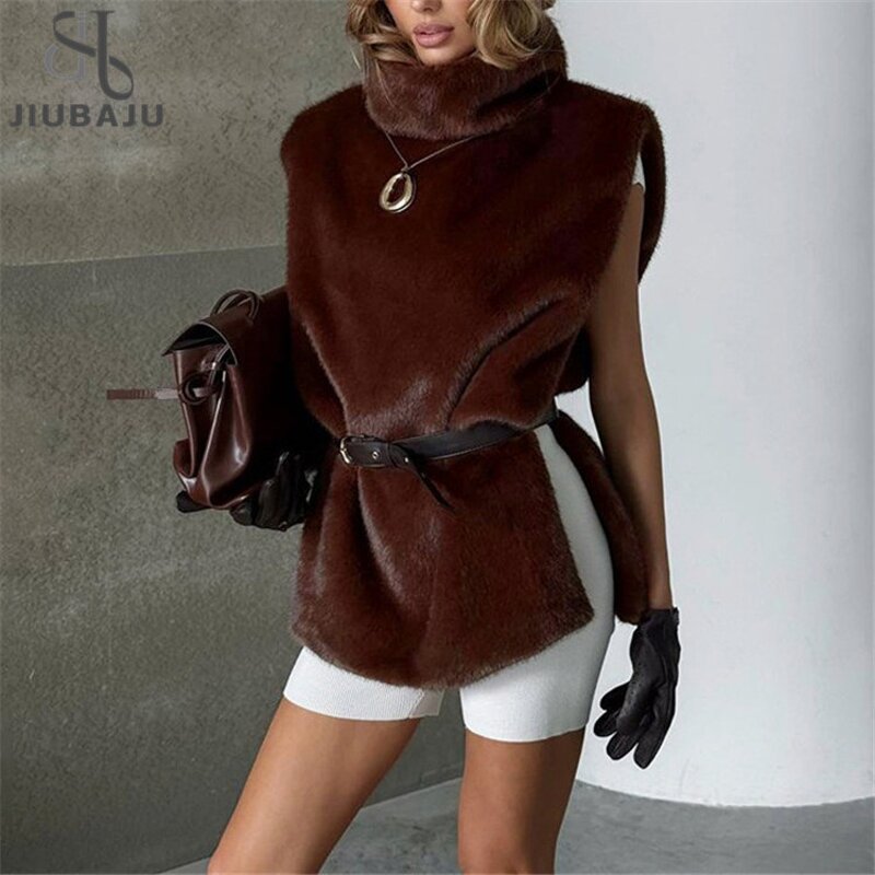 Faux Fur Vest Manufacturer - OEM/ODM Custom Elegant Solid Fluffy High Neck