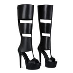 PU Leather Boots Manufacturer - OEM/ODM Custom Black Cut Out Belt Strap Heels