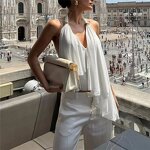 Tank Top Manufacturer - OEM/ODM Custom Sexy Backless Halter V-Neck Mesh