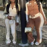 Tracksuit Set Manufacturer - OEM/ODM Custom Patchwork Color Zip Crop Top