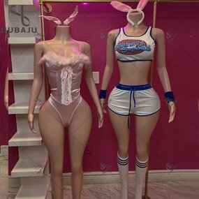 Bunny Costume Manufacturer - OEM/ODM Custom Pink Fur Splicing Bandage Bodysuit