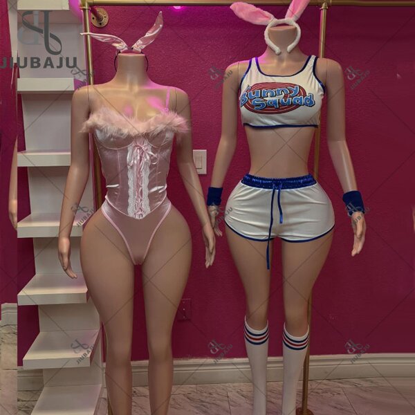 Bunny Costume Manufacturer - OEM/ODM Custom Pink Fur Splicing Bandage Bodysuit
