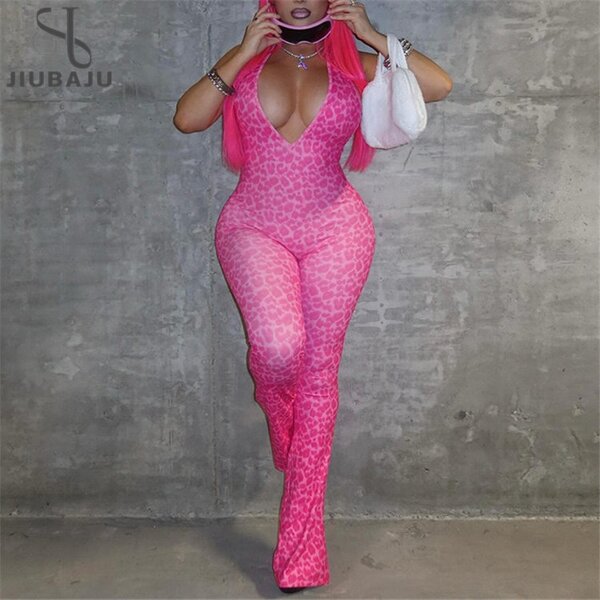 Jumpsuit Manufacturer - OEM/ODM Custom Leopard Print Halter Low-Neck Backless