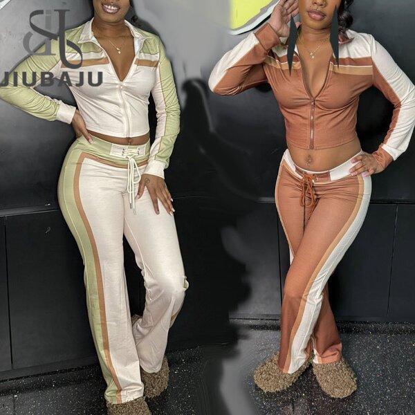 Tracksuit Set Manufacturer - OEM/ODM Custom Patchwork Color Zip Crop Top