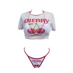 Bikini Set Manufacturer - OEM/ODM Custom Cherry Printed Short Sleeve Three-piece