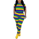 Patchwork Set Manufacturer - OEM/ODM Custom Mardi Gras Striped T-shirt Jogger