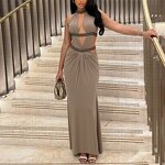 Sequin Dress Manufacturer - OEM/ODM Custom Backless Halter Hollow Out Pleated