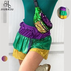 Satin Shorts Manufacturer - OEM/ODM Custom Women Mardi Gras Casual Elastic