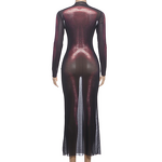 See Through Dress Manufacturer - OEM/ODM Custom Sexy Skew Collar Body Print