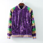 Sequin Coat Manufacturer - OEM/ODM Custom Patchwork Mardi Gras Loose Zipper