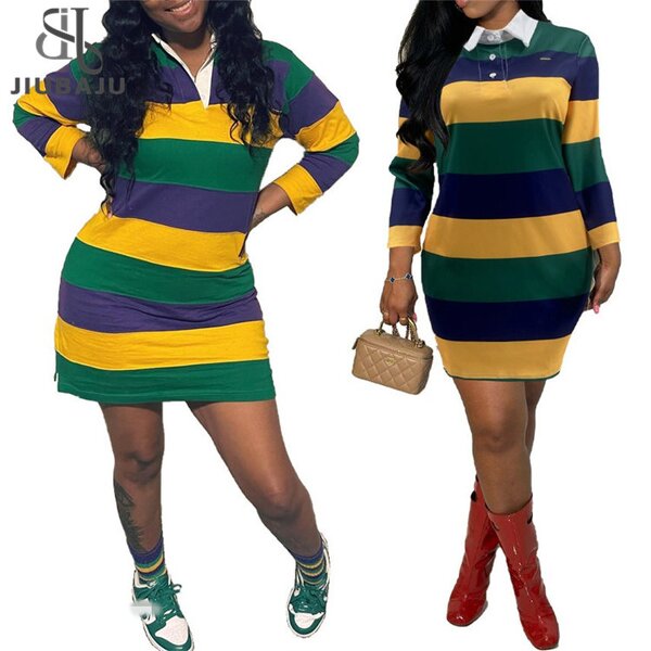 Mardi Gras Dress Manufacturer - OEM/ODM Custom Long Sleeve Striped Print Mini