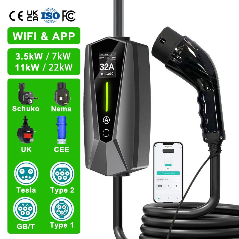 Portable EV Charger Manufacturer - OEM/ODM Custom 7-22kw Type 2 Fast Mobile