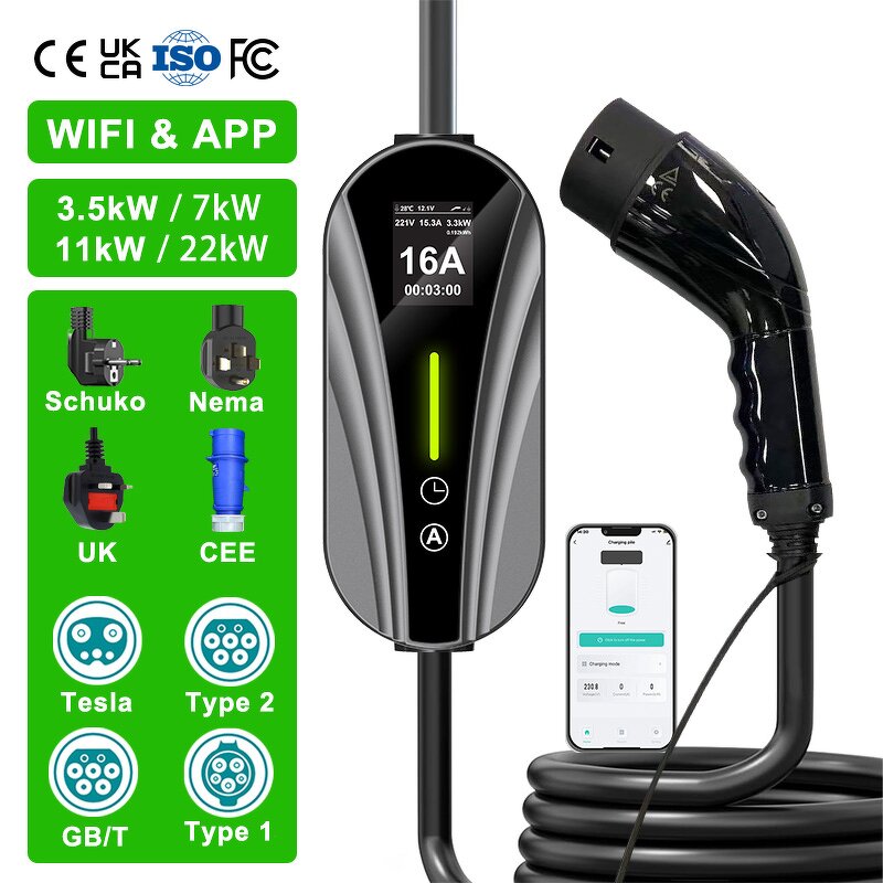 Portable EV Charger Manufacturer - OEM/ODM Custom 7-22kw Universal Type 2