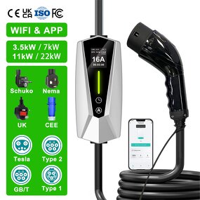 Portable EV Charger Manufacturer - OEM/ODM Custom 3.3-22kw Type2 Tuya Fast