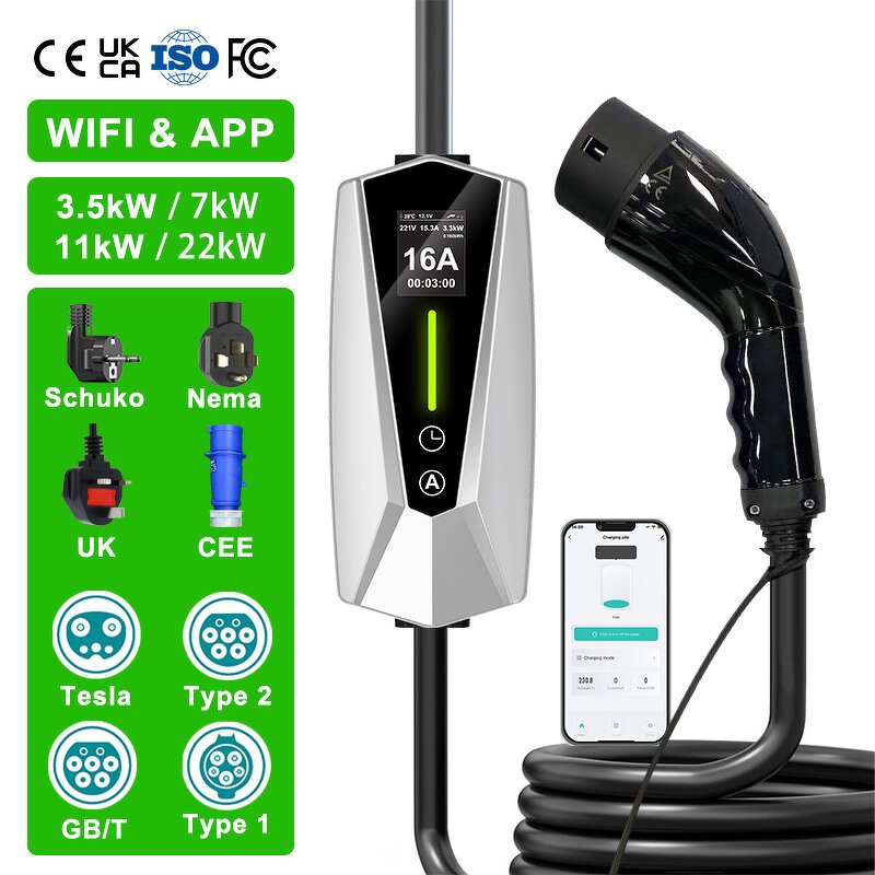 Portable EV Charger Manufacturer - OEM/ODM Custom 3.3-22kw Type2 Tuya Fast