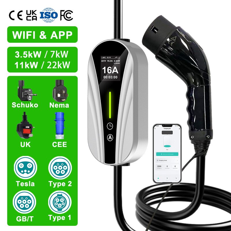 Portable EV Charger Manufacturer - OEM/ODM Custom 7-11kw Cee Type 2 Type 1