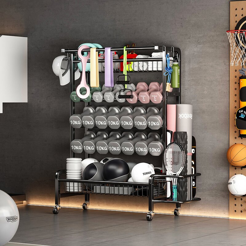 Sports Equipment Wire Rack Supplier - Five-Layer Dumbbell Stand with Yoga Mat