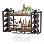 Wall Mounted Wine Rack Supplier - Double Layer with Glass Cup Holder Metal