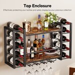 Wall Mounted Wine Rack Supplier - Double Layer with Glass Cup Holder Metal