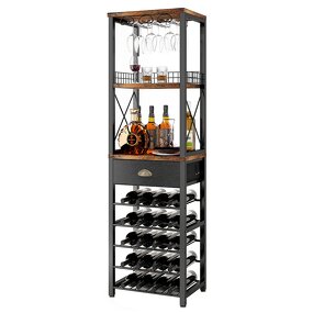 Bar Cabinet Supplier - Wine Rack Freestanding Floor for Liquor and Glasses