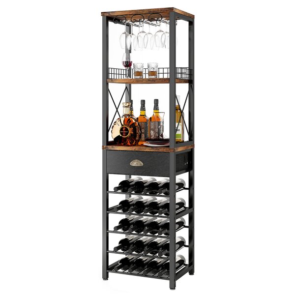 Bar Cabinet Supplier - Wine Rack Freestanding Floor for Liquor and Glasses