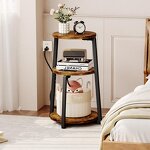 Nightstand Factory - 3-Tier Rustic Brown Metal Frame with USB Ports