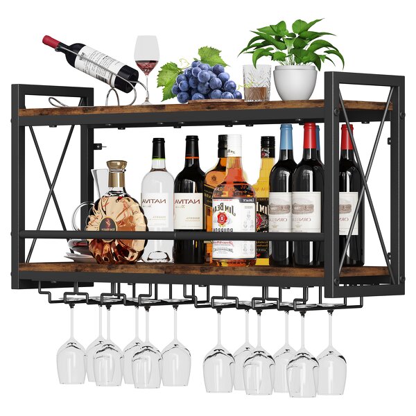 Wall Mounted Wine Rack Factory - Bottle & Glass Holder Wood-Metal Retro Display
