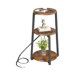 Nightstand Factory - 3-Tier Rustic Brown Metal Frame with USB Ports