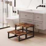 Wooden Step Stool Factory - 3-in-1 Heavy Duty Non-Slip Pads 2-Tire Rustic Brown