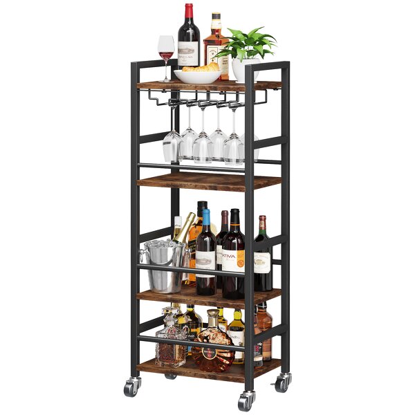 Bar Cart Manufacturer - Home Bar Serving Cart with 4-Tier Shelf Mobile