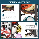 Rolling Ball Storage Rack Factory - 4-Layer Outdoor Basketball Holder with Hooks