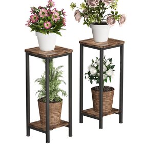 Plant Stand Manufacturer - Modern 2-Tier Indoor Wood Tall Square for Living Room