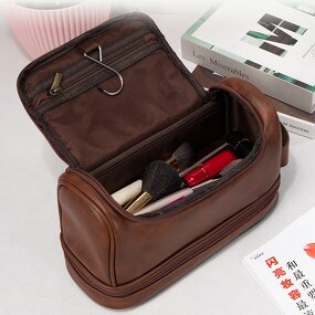 Makeup Bag Supplier - Vintage PU Leather Portable Waterproof Travel Toiletry Bag