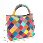 Leather Handbag Supplier - 2025 Geometric Color Genuine Cowhide Tote Bag