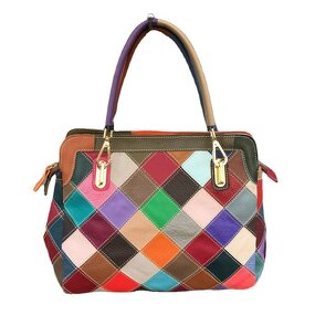 Women Tote Handbag Supplier - Free Patchwork Multicolor Genuine Leather Boston Bag