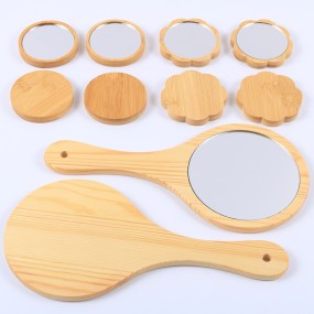 Handheld Mirror Manufacturer - OEM Natural Wood Round Silver Finish Portable